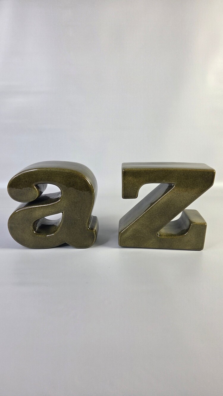 Vintage 1970s A Z Letter Green Glazed Ceramic Bookends